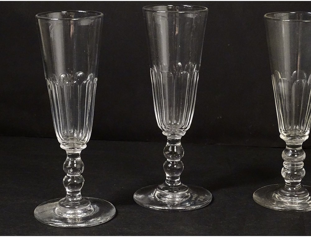 Series 6 champagne flutes cut crystal Saint-Louis model Caton XIXth