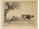 Jean Frélaut engraving hamlet thatched cottages Morbihan Brittany twentieth century landscape