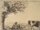 Jean Frélaut engraving hamlet thatched cottages Morbihan Brittany twentieth century landscape