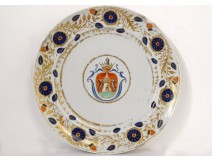 Dish porcelain plate Compagnie des Indes coat of arms with wolves coat of arms 18th century