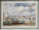 Pastel painting boats port Brittany Morbihan Philippe Girardot 20th century