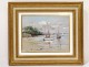 Pastel painting boats port Brittany Morbihan Philippe Girardot 20th century