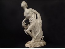Plaster sculpture Gustave Gillot deer woman Diane Artémis Actéon 20th century