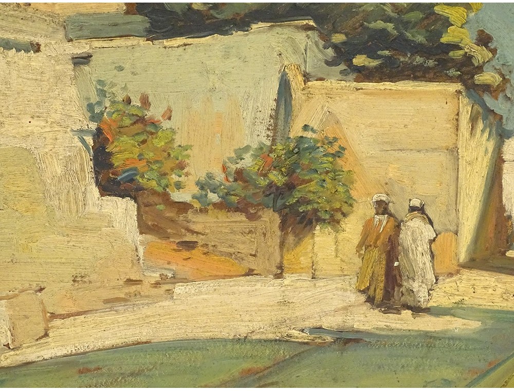 Tableau Orientaliste Huile Sur Panneau - Vue D'une Mosquée Dans Un Paysage - Style Ancien