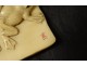 Netsuke carved ivory plate signed Tomokazu frogs Japan Edo XIXth