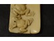 Netsuke carved ivory plate signed Tomokazu frogs Japan Edo XIXth