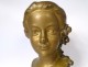 Gilt bronze bust sculpture young girl Gromella marble Art Nouveau XIXth