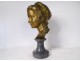 Gilt bronze bust sculpture young girl Gromella marble Art Nouveau XIXth