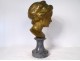 Gilt bronze bust sculpture young girl Gromella marble Art Nouveau XIXth