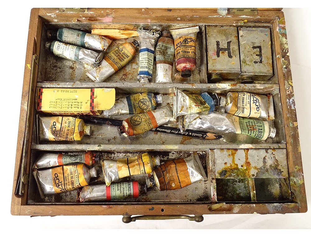 Boîte à Palette Ancienne En Bois Pour Artiste Peintre - Style Vintage - Occasion Déco Atelier