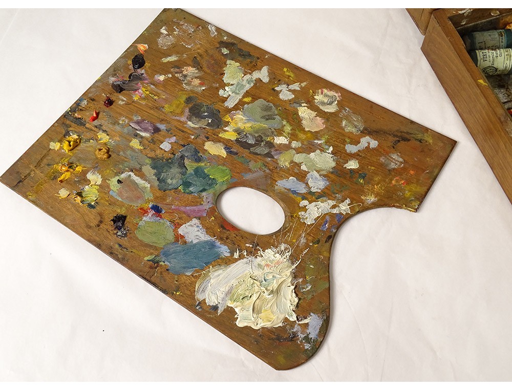 Ancienne Boîte à Palette En Bois Pour Artiste Peintre - Occasion - Style Rétro