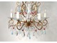 Chandelier 6 lights gilded bronze crystal color tassels pearls XIXth century