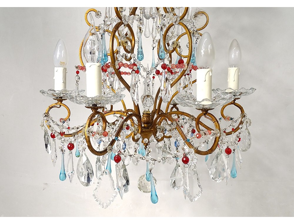 10 Pendentifs Lustre Cristal Forme Larme Rouge K9 - 145 Mm De Long, Perles 38 Mm - Décoration Mariage, Noël, Vitrine