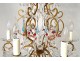 Chandelier 6 lights gilded bronze crystal color tassels pearls XIXth century