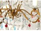 Chandelier 6 lights gilded bronze crystal color tassels pearls XIXth century