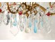 Chandelier 6 lights gilded bronze crystal color tassels pearls XIXth century