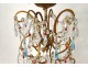 Chandelier 6 lights gilded bronze crystal color tassels pearls XIXth century