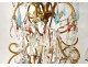 Chandelier 6 lights gilded bronze crystal color tassels pearls XIXth century