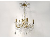 Chandelier 5 lights gilt bronze Greek friezes cut crystal pendants XIXth