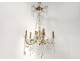 Chandelier 5 lights gilt bronze Greek friezes cut crystal pendants XIXth