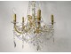 Chandelier 5 lights gilt bronze Greek friezes cut crystal pendants XIXth