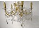 Chandelier 5 lights gilt bronze Greek friezes cut crystal pendants XIXth