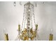 Chandelier 5 lights gilt bronze Greek friezes cut crystal pendants XIXth