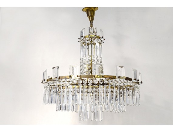 LUSTRE ANCIEN EN bronze et pampilles en cristal ø 37 cm 4 feux EUR 110