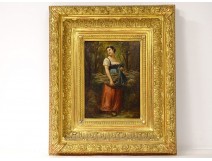 HSP painting Léonard Saurfelt portrait young woman wood bundle forest XIX