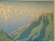 Large color lithograph Henri Rivière landscape mountain herd XIXth