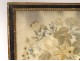 Large embroidery silk bouquet wedding flowers blackened frame vase 1812 XIX