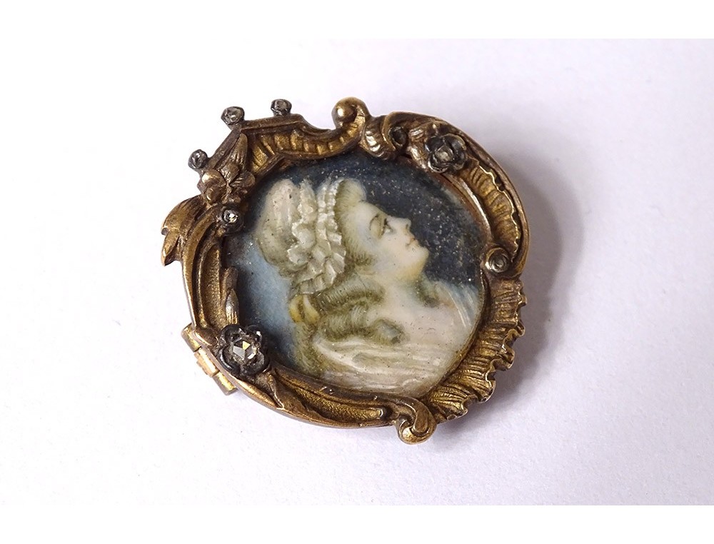 Broche Médaillon Miniature Russe En Argent Et Turquoise - Époque XIXe Siècle