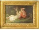 Small HSP painting Lanfant de Metz children bird landscape golden frame 19th