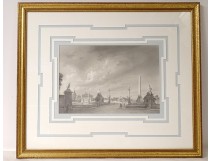 Gouache view Paris Place Concorde Obelisk Palais Bourbon 1848 XIXth