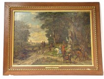 Large HST painting M. Kuytenbrouwer scene hunting with hounds forest 1888 XIX