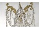 Large chandelier 15 lights gilt bronze cut crystal tassels tinsel nineteenth