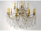 Large chandelier 15 lights gilt bronze cut crystal tassels tinsel nineteenth