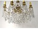 Large chandelier 15 lights gilt bronze cut crystal tassels tinsel nineteenth