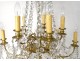 Large chandelier 15 lights gilt bronze cut crystal tassels tinsel nineteenth