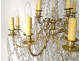 Large chandelier 15 lights gilt bronze cut crystal tassels tinsel nineteenth