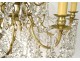 Large chandelier 15 lights gilt bronze cut crystal tassels tinsel nineteenth