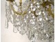 Large chandelier 15 lights gilt bronze cut crystal tassels tinsel nineteenth