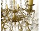 Large chandelier 15 lights gilt bronze cut crystal tassels tinsel nineteenth