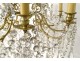 Large chandelier 15 lights gilt bronze cut crystal tassels tinsel nineteenth