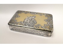 Snuff box inlaid silver gilt massive 19th