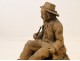 Terracotta sculpture pendulum movement musician cock 18th