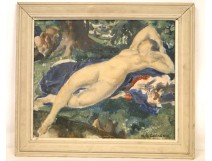 Oil on panel painting Nude Gérardin 20th