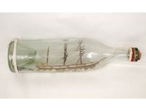 Bottle ship model diorama 3 masts exvoto 20th