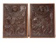 Pair of Haute Epoque carved wood panels head of acanthus cherubs 17th century