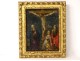 Small painting HSC crucifixion Virgin Mary Magdalene Jesus punches XVIIIth